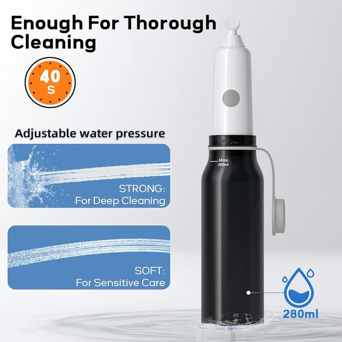 BIGCOW Portable Bidet with 3 Spray Modes | Electric Posteriour Wash | IPX7 Waterproof & Pressure Regulation | for Gentle Personal Hygiene, Postpartum Care, and Sensitive Skin Areas (Black)