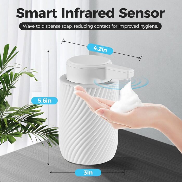 Automatic Soap Dispenser 300ml Electric Automatic Foam Soap Dispenser with Sensor, No Touch Automatic Soap Dispenser with USB Charging for Bathroom, Kitchen, Toilet White