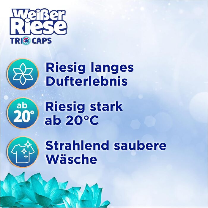 Універсальні капсули для прання Weißer Riese Trio-Caps Aromatherapy Floral Sensation з лотосом, інтенсивний аромат, 120 прань