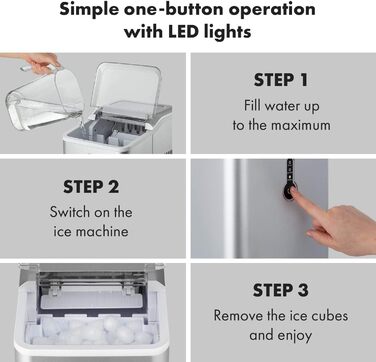 Машина для приготування льоду Klarstein Eiswürfelmaschine - 12 кг/24 год, 8 хв цикл, 1,5 л резервуар, LED-дисплеї, портативна, з прозорим кришкою, з лопаткою - для вечірок (срібна)