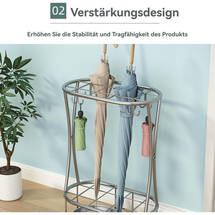 Металева підставка для парасоль та тростинок Shakub, 2 слоти, срібляста, 25x25x50 см