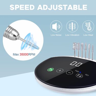 Електрична нігтьова фрезер ENGERWALL для гель-лаку, 35000 об/хв з LCD екраном та сенсорними кнопками. Професійний набір для манікюру та педикюру, догляд за нігтями, дизайн нігтів. Професійний, з підключенням.