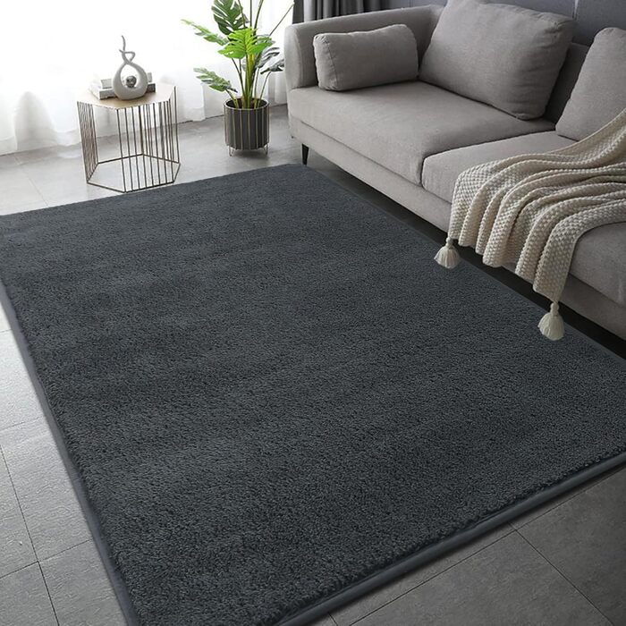 Килимок з мікрофібри 120x170 см - миючий короткий ворс для вітальні та спальні, м'який пухнастий з сучасним однотонним дизайном, антрацит-сірий 120 x 170 см