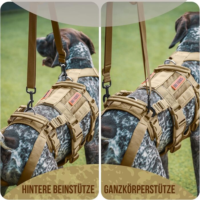 Шлейка для собак OneTigris SKYEWALKER з підтримкою, регульована підтримуюча шлейка з 2 ручками для собак середніх та великих розмірів, XL (M:14-27кг(Обіх:40-58см, Груди:60-81см)), Колір: Коричневий