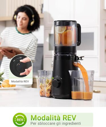 Шнекова соковижималка TUUMIIST Slow Juicer для цілих фруктів та овочів, 1.8 л, глянцевий чорний, 135 мм