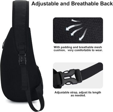 Чоловіча нагрудна сумка Sciphylia Sling Bag – рюкзак через плече, антикрадіжка, для подорожей, спорту та активного відпочинку, чорний