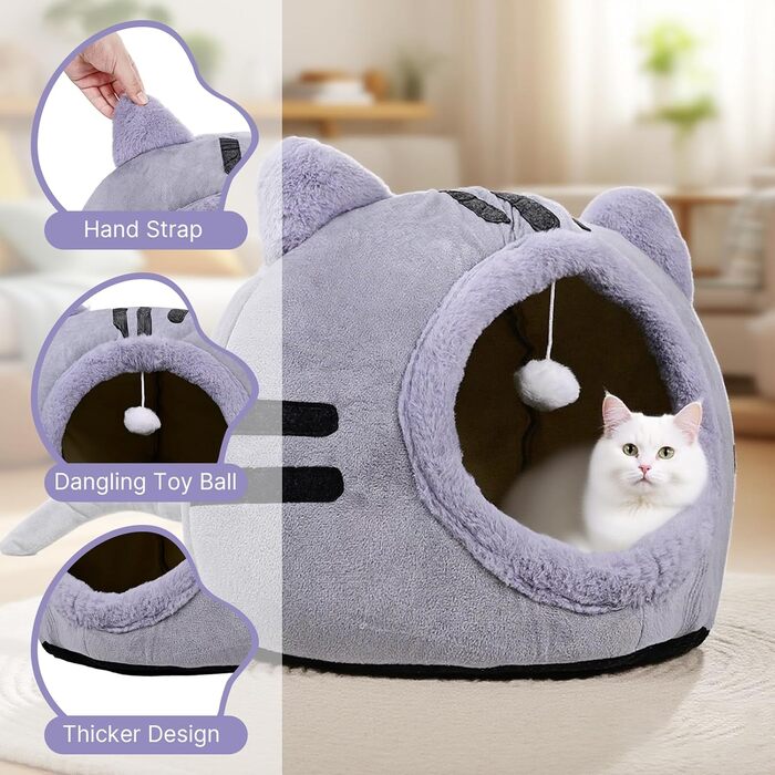 Кішка-будиночок для котів, сірий, 40x40x32 см - зручне ліжко-печеринка для кошенят та дорослих котів