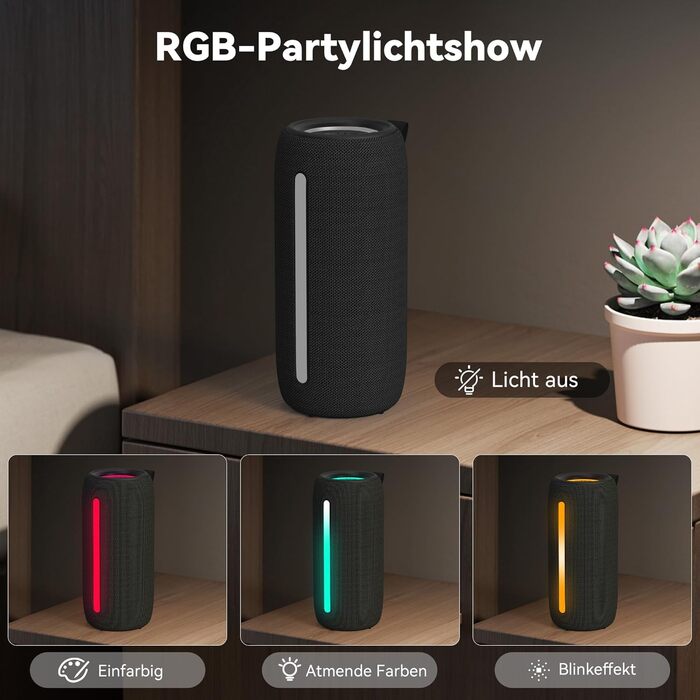 Портативна Bluetooth колонка Oraolo з RGB підсвіткою, водонепроникна IPX6, 10 год. роботи, для дому, велосипеда, вечірок - Чорна