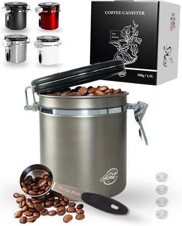Контейнер для кави 500г з нержавіючої сталі з дозатором та календарем, 1,5L, Gun Metal