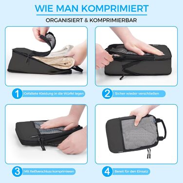 Набір кубиків для пакування багажу BAGLHER - Органайзери для подорожей, водонепроникні, чорні