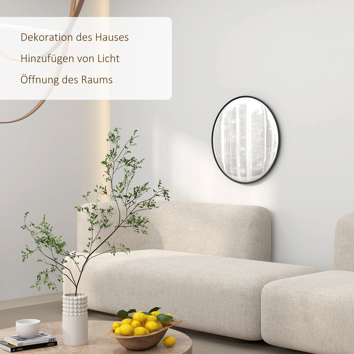 Дзеркало настінне HOMCOM, сучасний дизайн, діаметр 61 см, чорне