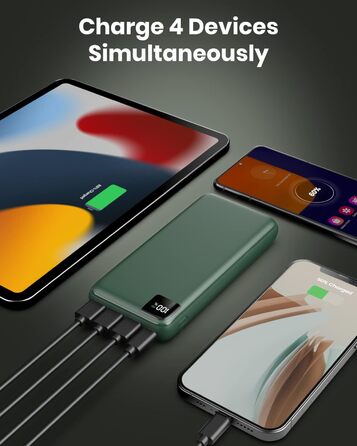 Power Bank Bilivein 27000mAh з LED дисплеєм: швидка зарядка 22,5W, PD/QC, USB-C, для телефонів та планшетів (зелений)