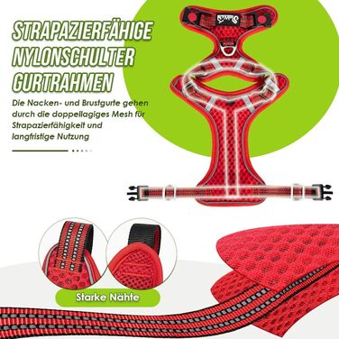 Шлейка для собак маленьких та середніх порід, Air Mesh дихаюча, з м'якою ручкою та замикаючими карабінами, вибухостійка, світловідбиваюча, червона, XS