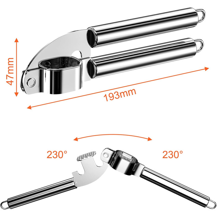 Пресс для часнику Newaner з нержавіючої сталі, 20 см. Практичний кухонний аксесуар, легко миється, міцний та надійний