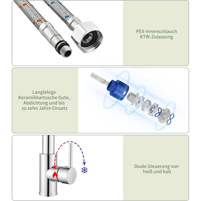 Кухонний змішувач з витяжною лійкою, 360° обертання, 2 режими, нержавіюча сталь, преміум-якість