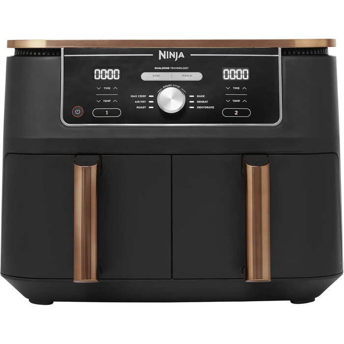 Фритюрниця Ninja Foodi MAX Dual Zone, 9.5 л, 6-в-1, без олії, чорний/мідний, антипригарне покриття, 8 порцій