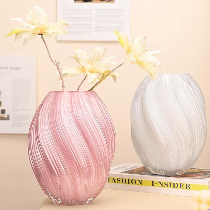 Скляна ваза для квітів, 24 см, сучасний мінімалістичний дизайн, ручної роботи, для дому, офісу, як подарунок (рожева)