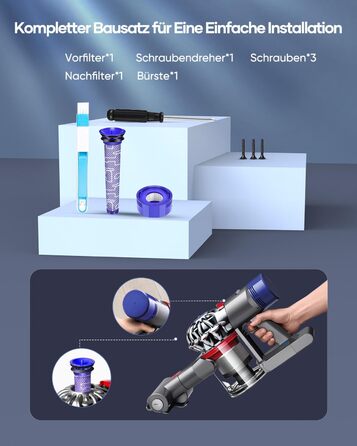 Акумулятор FLYLINKTECH 8.0Ah V8 для пилососів Dyson V8 Absolute/Animal/Fluffy/Motorhead SV10 з 2+1 фільтрами та 4 шурупами