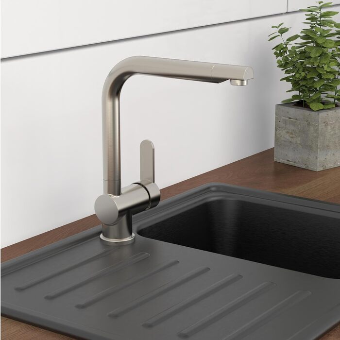 Змішувач кухонний SCHÜTTE RIO 360° з високим виливом, нержавіюча сталь, для однієї/двох раковин