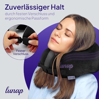 Подушка для шиї Luna Nackenkissen Flugzeug: Memory Foam, дихаюча, для подорожей, чорна. Подушка для шиї в літак, авто, для дорослих. Зручна та миюча.