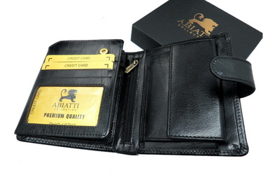 Шкіряний вертикальний гаманець Abiatti чорного кольору з RFID-захистом та 14 відділеннями
