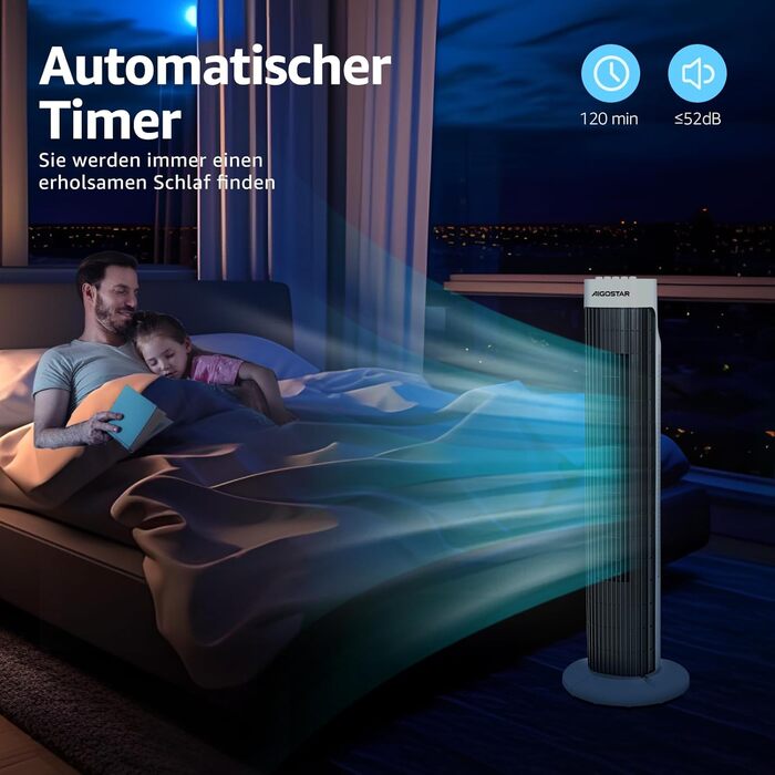 Вентилятор вежний Aigostar Leise Turmventilator 76 см з осциляцією та таймером - 3 швидкості, 45 Вт
