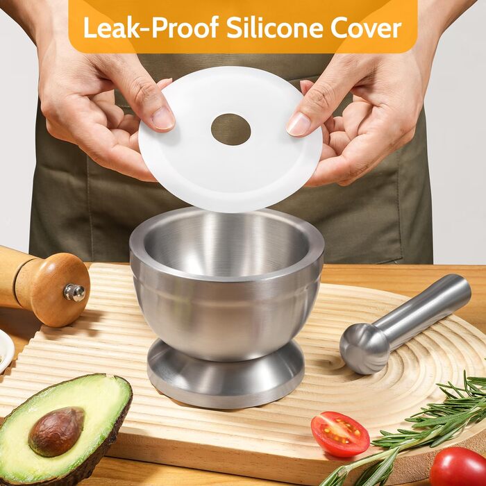 Ступка з товкачиком Sopito, нержавіюча сталь, 380 мл, діаметр 10 см - для спецій та трав