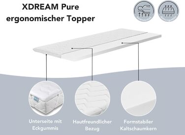 Топер для матраца XDREAM Pure 140x200 см з ергономічним високоякісним холоднопінним наповнювачем, стрічками для фіксації, сертифікат Öko-Tex