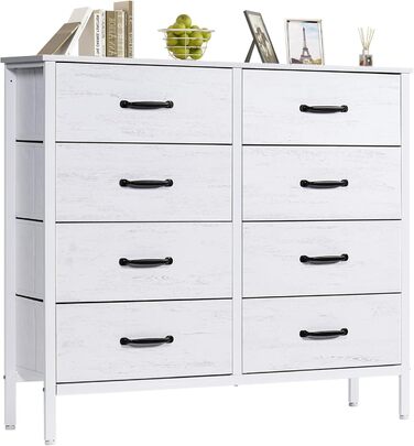 LYNCOHOME Chest of Drawers, Fabric Chest of Drawers, TV Stand Sideboard with 6 Fabric Drawers, Storage Cabinet Bedroom Drawer Chest Kitchen Organizers Furniture for Office Hallway (White-4*2l)