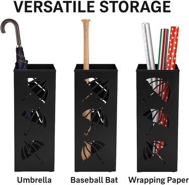 Металева підставка для парасольки Okllen, квадратна, чорна, 16x16x42 см