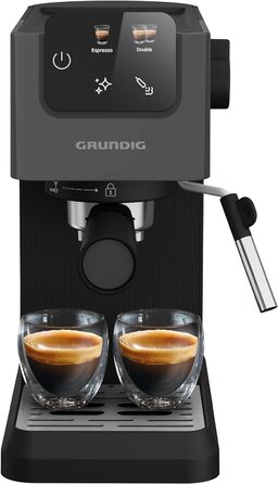 Кавоварка еспресо GRUNDIG KSM 4330 з паровою насадкою для молока, для меленої кави, знімний резервуар для води, сенсорний дисплей, 1626 Вт, функція пам'яті, чорна