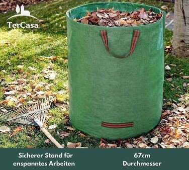 TerCasa Garden Sack 4-Pack, Waste Sack 272 L, Garden Waste Sack Height 76 cm, Ø 67 cm, Sack for garden waste made of tear-resistant polypropylene fabric, with reinforcing ring and 4 handles, green