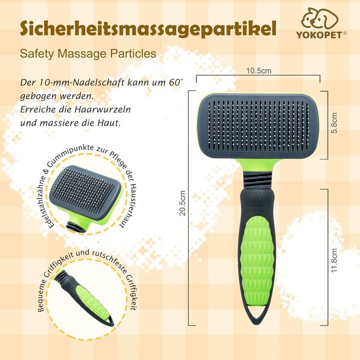 Щітка для собак та котів, видалення підшерстка, самоочисна щітка для довгої та короткої шерсті, видалення шерсті з однією кнопкою (зелена)