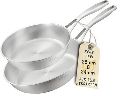 SILBERTHAL 3-Piece Stainless Steel Frying Pan Set - 20, 24, & 28cm - Induction, Non-Stick, Oven-Safe (up to 250°C)