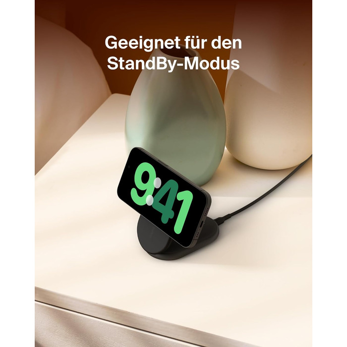 Belkin BoostCharge: Бездротовий зарядний пристрій з магнітним кріпленням Qi2, 15 Вт, сумісний з MagSafe для iPhone 17, Air, 16, 15, 14, 13, 12, Pixel, з функцією підставки – Чорний
