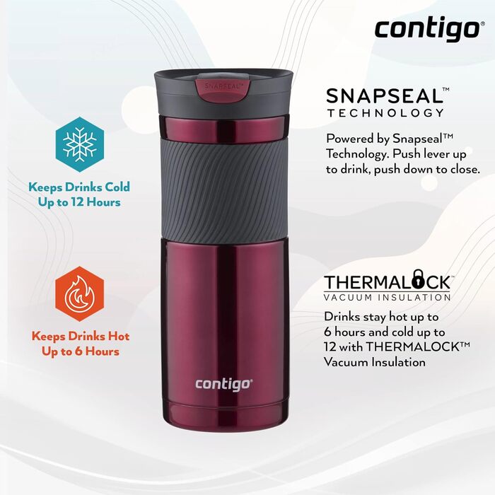 Термокружка Contigo Byron Snapseal з нержавіючої сталі, 470 мл, для кави з собою, виготовлена з BPA-free матеріалами