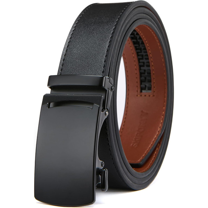 Чоловічий шкіряний ремінь на пряжці, 3,5 см, регульований, для джинсів, комфортна посадка (28-34W, чорний)