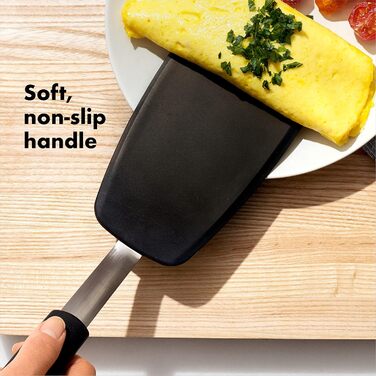 OXO Good Grips Лопатка для перевертання продуктів 32 см, чорна – з нержавіючої сталі та силікону, для яєць, бургерів та іншого