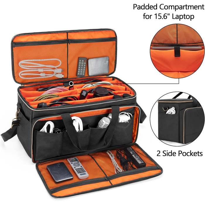 Сумка для DJ Trunab, органайзер кабелів, велика сумка для DJ з знімними перегородками та відділенням для ноутбука 15,6