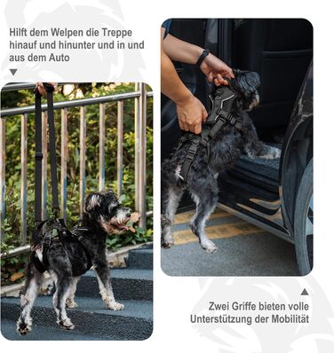 Шлейка для собак OneTigris Hopper для підтримки та реабілітації, чорна, XS (3-5 кг)