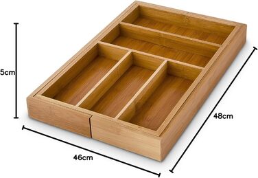 Relaxdays Cutlery Box Adjustable (H x W x D): approx. 5 x 48 x 46 cm. Bamboo drawer insert with 5 to 7 compartments as a cutlery insert and kitchen organizer, large cutlery tray for the drawer, natural.
