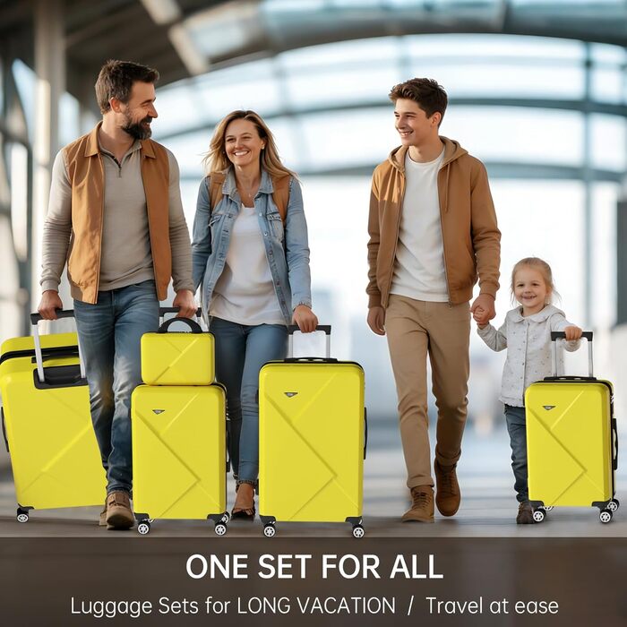 Набір валіз Ystyle Kofferset 5-ти частинний: 12', 18', 20', 24', 28' + косметична сумка, ABS, 360° колеса, TSA-замок, для подорожей, круїзів, навчання за кордоном, колір м'ятний