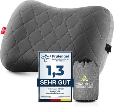 Надувна подушка для кемпінгу та подорожей HIKENTURE з знімним чохлом, ергономічна подушка для голови, комфортна подушка для шиї для подорожей/відпочинку на природі (Сірий)