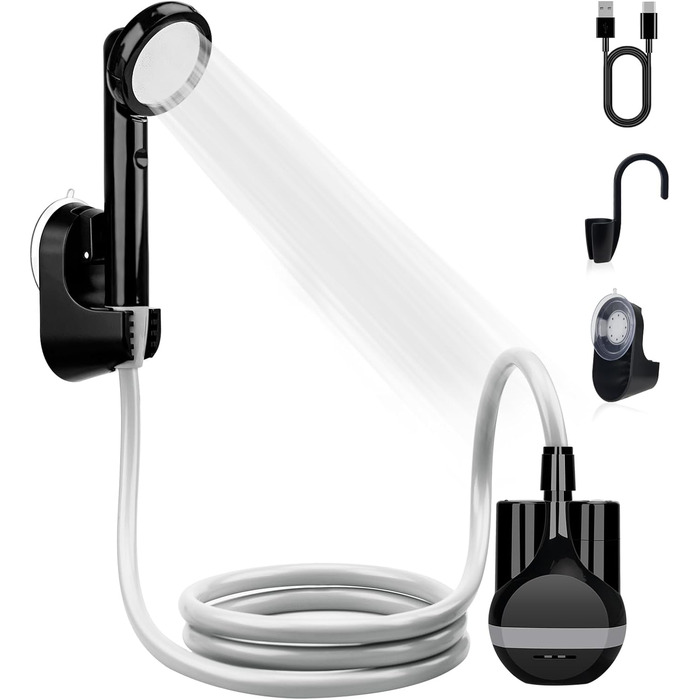 LIBERRWAY Camping Shower with Pump, Rechargeable Battery Camping Shower, Garden Shower with 2m Shower Hose for Car Washing, Garden, Travel, Beach