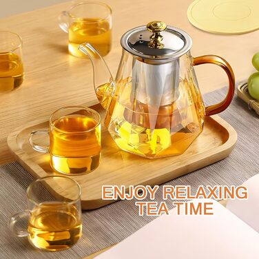 Скляний чайник Teekanne з ситом для листового та розквітлого чаю, 1000 мл, термостійке скло з щіткою для чищення, підходить для плити