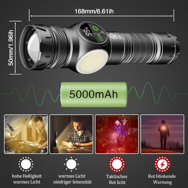 Ліхтар LED акумуляторний 100000 люменів з магнітом, потужний, з акумулятором 5000mAh, LCD-індикатор заряду, 9 режимів, Zoom, для кемпінгу, туризму, активного відпочинку, надзвичайних ситуацій