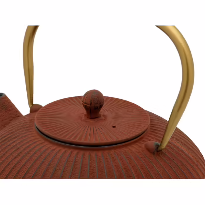 Bredemeijer Blue Flat Asia Teapot 1.1 Liter Cast Iron - Asia Cast Kettle with Stainless Steel Tea Filter Strainer (1100ml, Red)