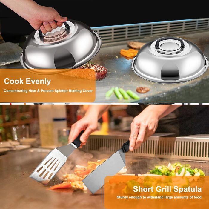 Набір гриль-посуду 19 предметів: аксесуари для гриля, BBQ, прес для бургерів, лопатка, дзвоник, аксесуари для тепаньякі та Blackstone Grill