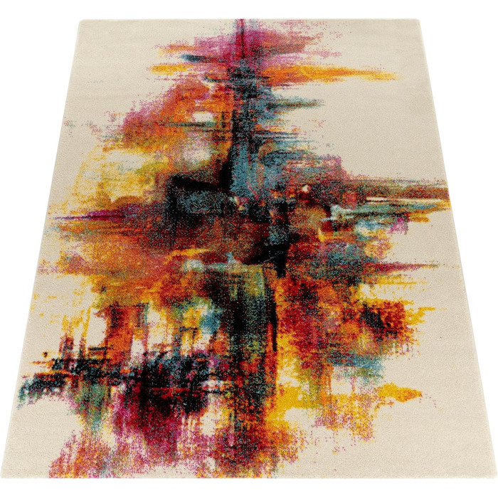 Paco Home Rug Living Room Bedroom Teen Room Short Pile Modern Vintage Abstract Patterns, Size: 240x330 cm, Color: Yellow-White 240 x 330 cm (Rectangular) Yellow-white