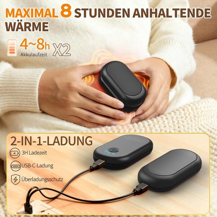 Електричні грілки для рук HOAMZ (2 шт.) з магнітом, безпечні та надійні. 3 режими нагріву до 55°C, швидкий нагрів за 3 секунди, компактні, ідеальні для рукавичок, подарунок для чоловіків та жінок